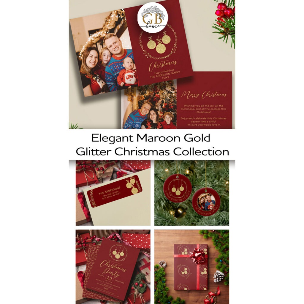 Elegant Maroon Gold Glitter Christmas Suite