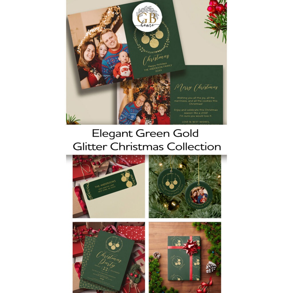 Elegant Green Gold Glitter Christmas Suite