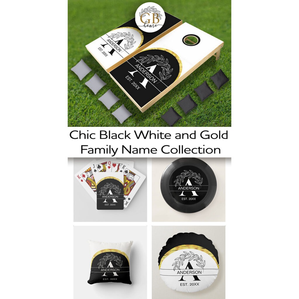 Chic Black White and Gold Family Name Collection