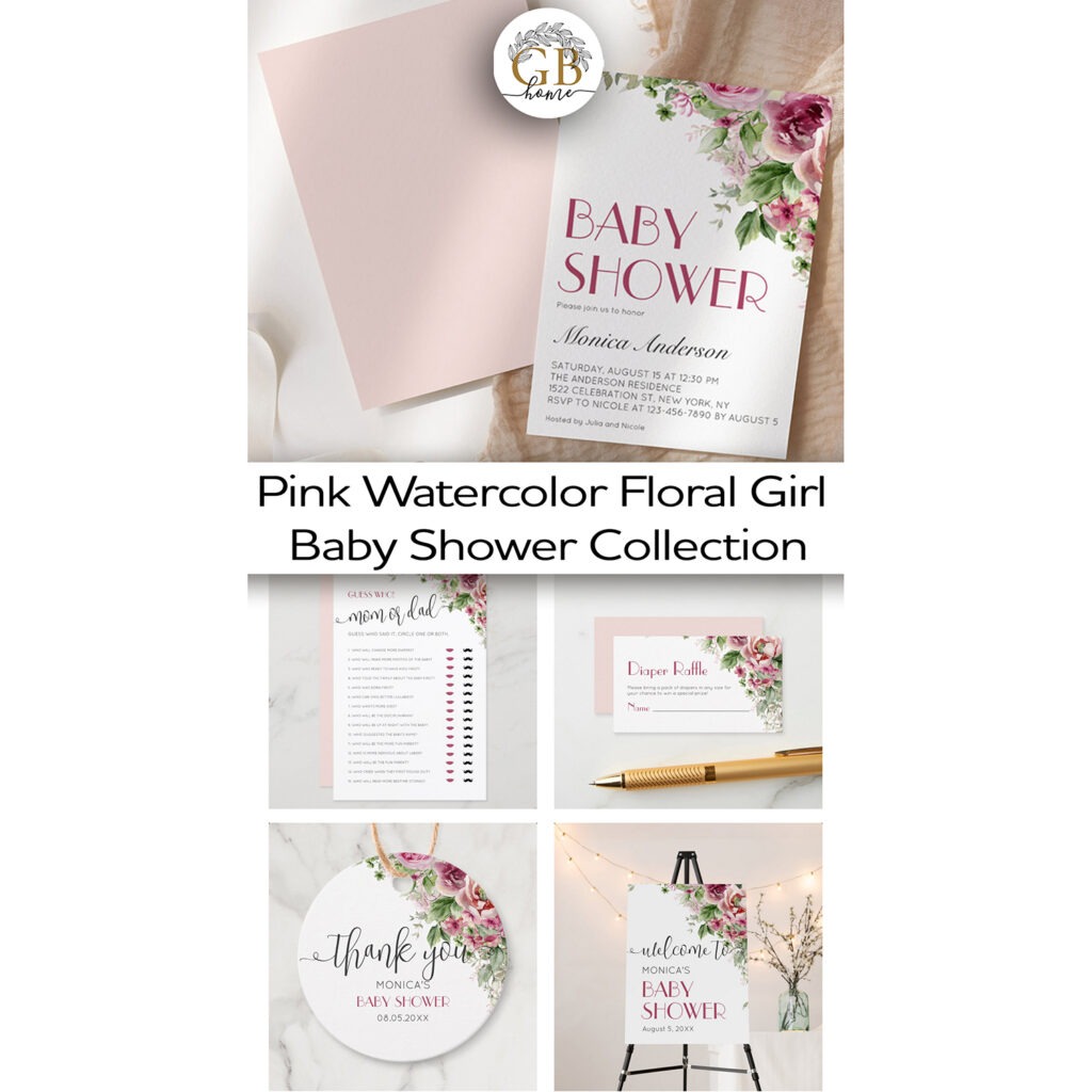 Pink Watercolor Floral Girl Baby Shower Collection