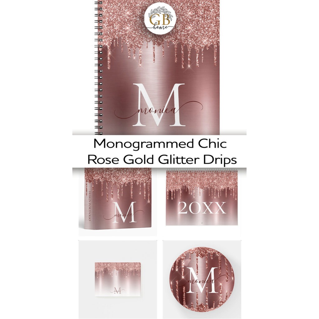 Monogrammed Chic Rose Gold Glitter Drips Collection