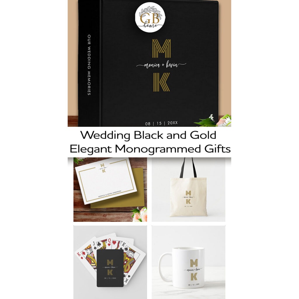 Wedding Black and Gold Elegant Monogrammed Gifts Collection