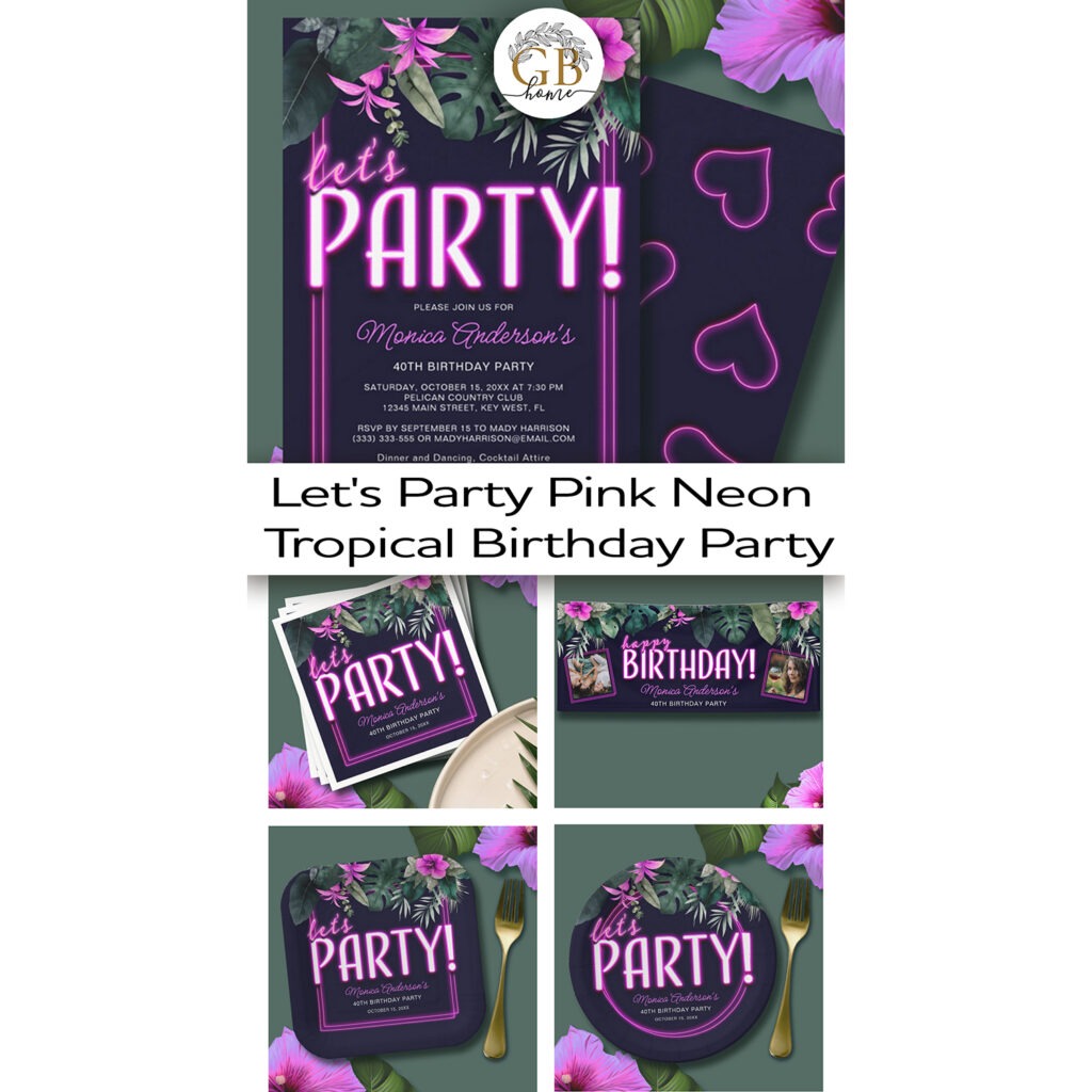 Let's Party Pink Neon Tropical Birthday Party Collection