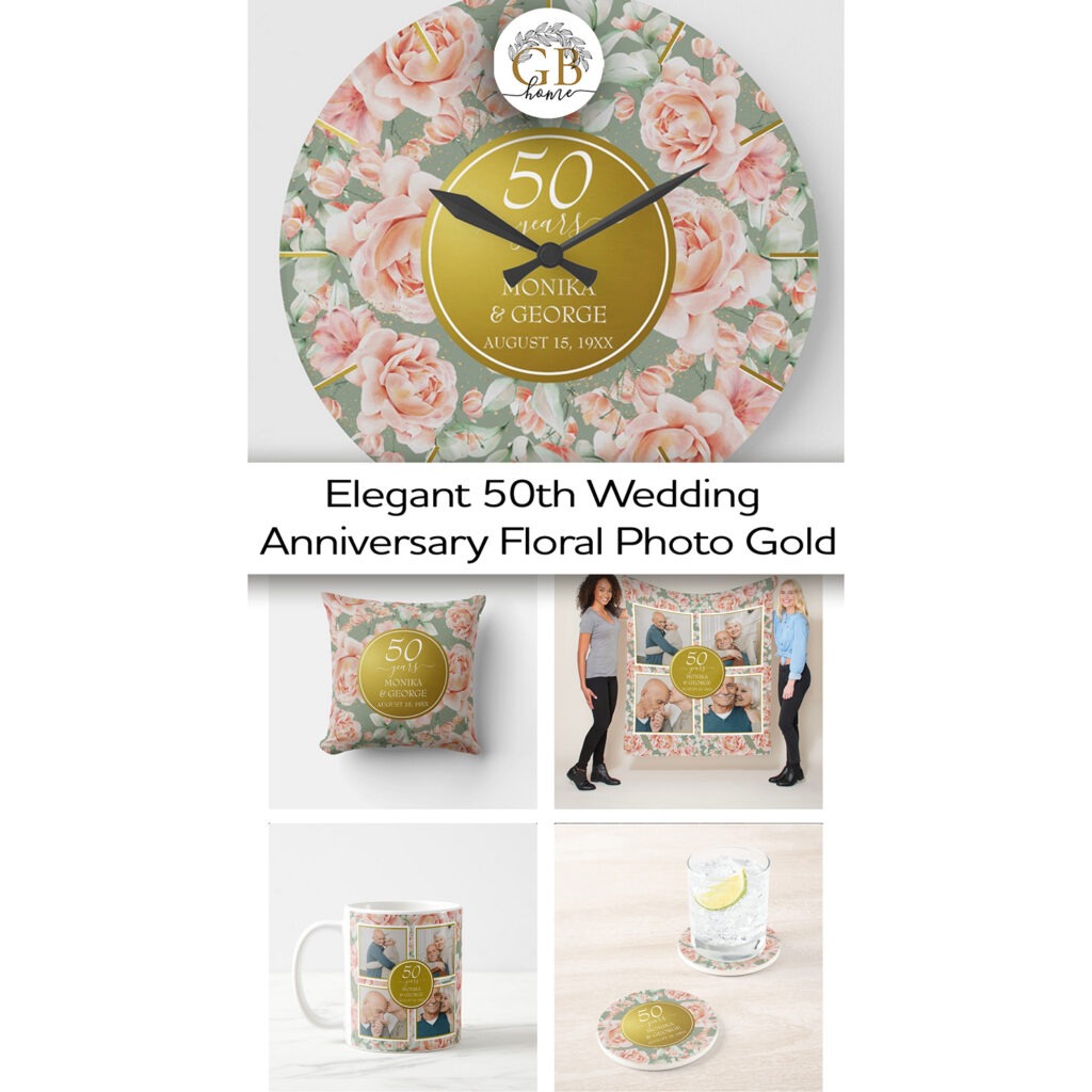 Elegant 50th Wedding Anniversary Floral Photo Gold Collection